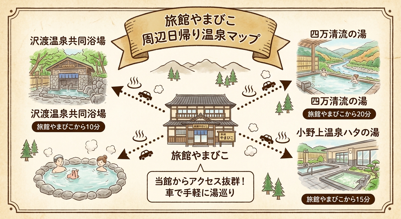 当館から各温泉へのアクセスマップ